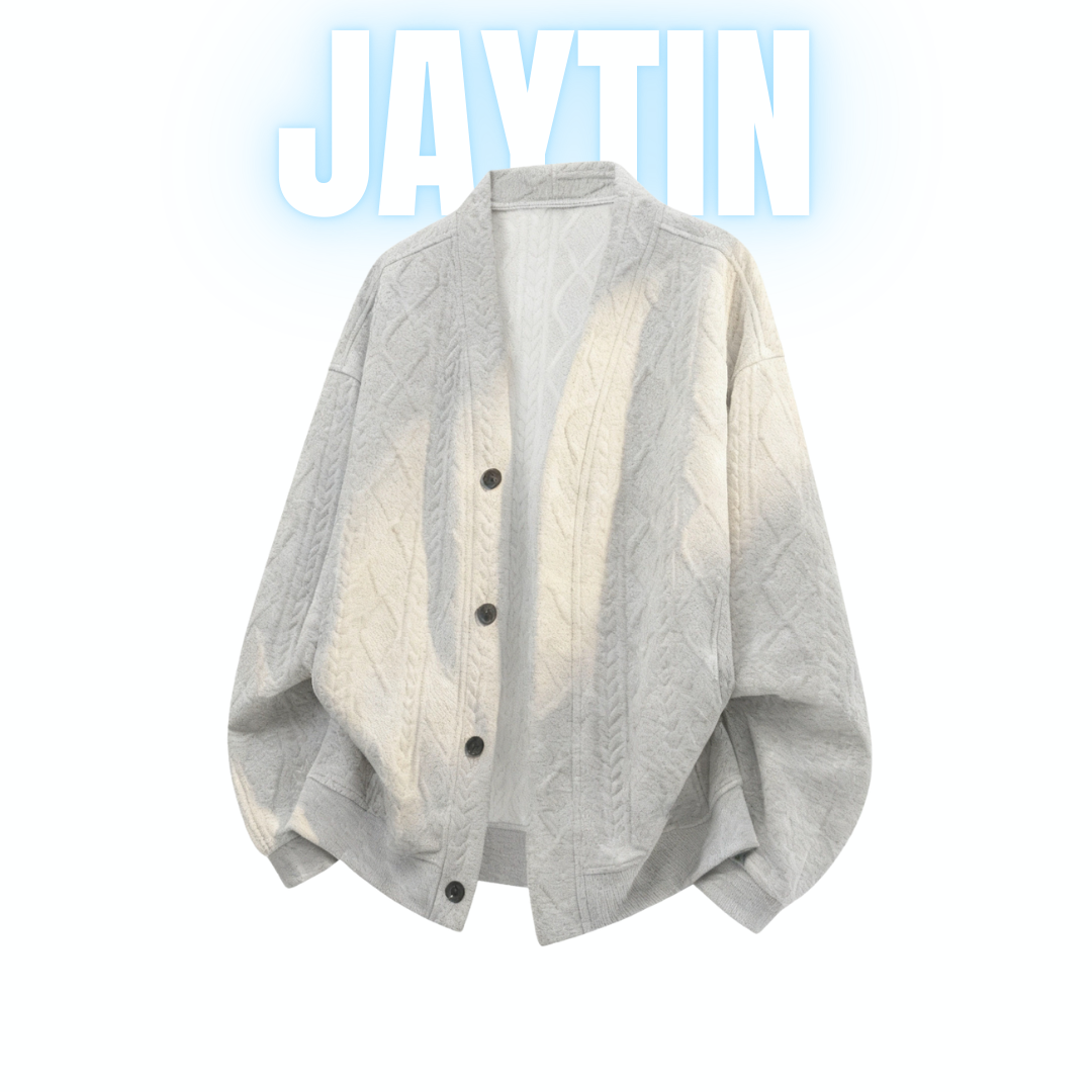 JAYTIN提花开衫卫衣男冬季加绒加厚针织上衣慵懒松弛感外套